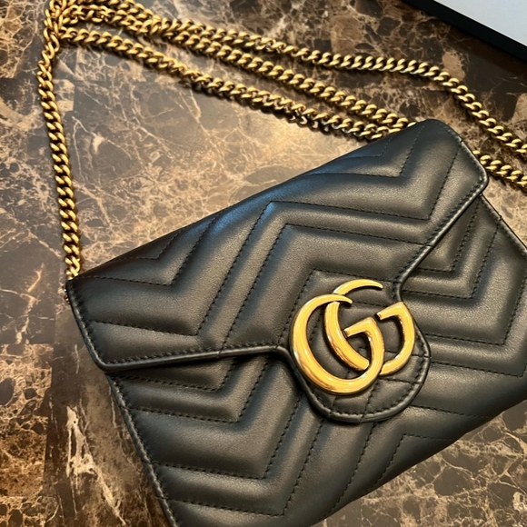 Gucci GG Marmont chain wallet metelasse leather - Picture 1 of 5